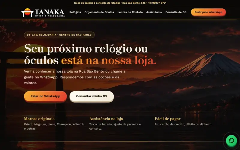 Site Tanaka Ótica e Relojoaria