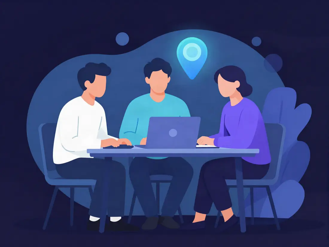 Ilustração de três sócios trabalhando juntos